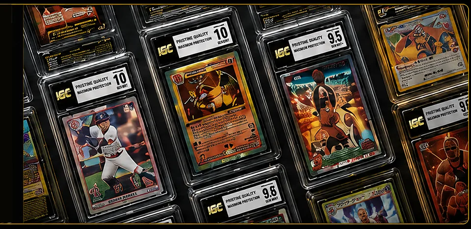 Trading cards sealed in IGC slabs, shown in a grid.